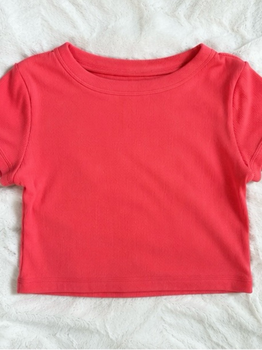 Aerie Offline Ribbed Crop Tee Coral Red Size Medium